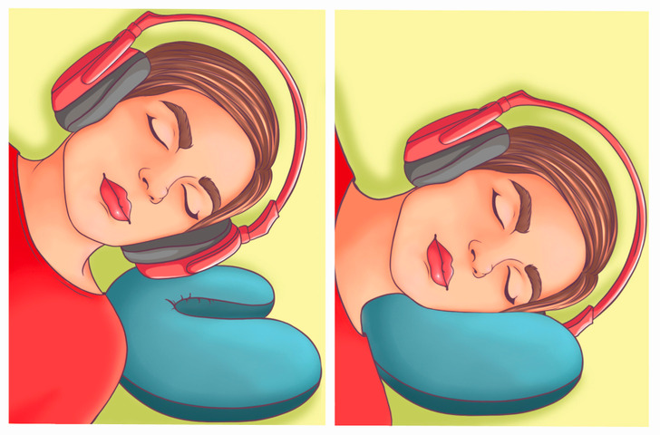 easy life hacks --  This travel pillow helps you lay down with headphones and sleep with newly pierced ears.