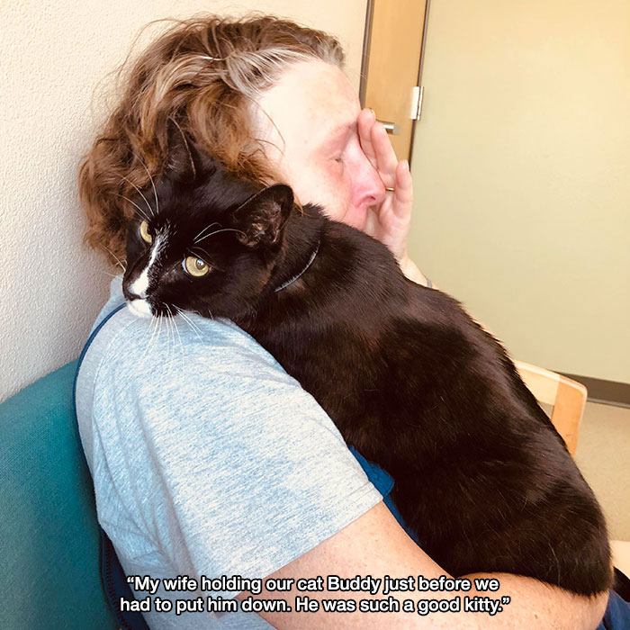 feel good photos - black cat - "My wife holding our cat Buddy just before we had to put him down. He was such a good kitty