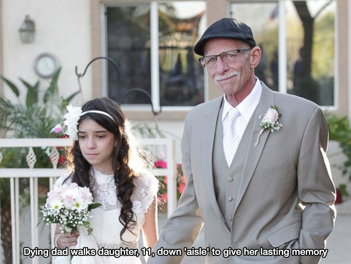 feel good photos - father walking daughter down the aisle - Dying dad walks daughter, 11, down 'aisle to give her lasting memory