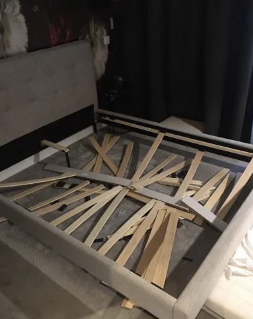 The airbnb guest demolished the bed.
