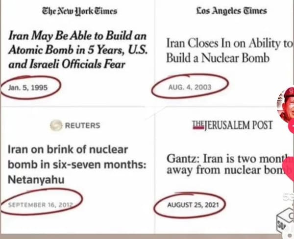 Aged Poorly - diagram - The New York Times Los Angeles Times Iran May Be Able to Build an Atomic Bomb in 5 Years, U.S. and Israeli Officials Fear Iran Closes In on Ability to Build a Nuclear Bomb
