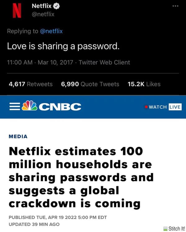 Aged Poorly - Netflix Love is sharing a password.