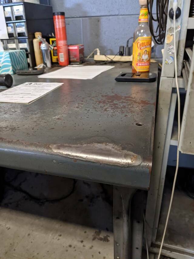 "Workbench were I've been resting my arm for 12 yrs while using my shop computer"