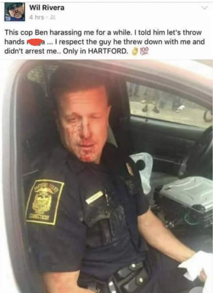 People Lying - This cop Ben harassing me for a while. I told him let's throw hands a... I respect the guy he threw down with me and didn't arrest me.. Only in Hartford.