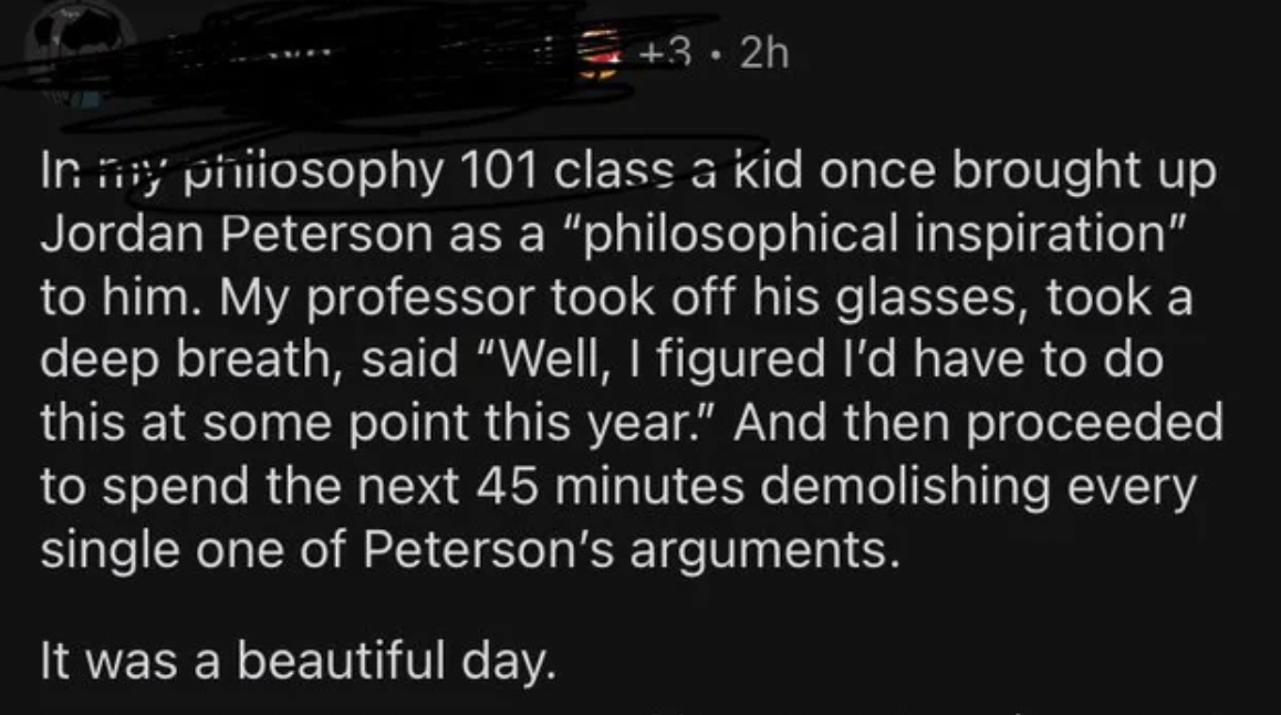 a kid once brought up Jordan Peterson as a