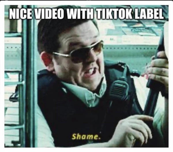 relatable memes - hot fuzz shame meme - Nice Video With Tiktok Label Shame.