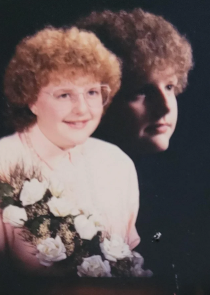 “13 going on 83. This is my sister with the Toni home perm in 1987. She told me to burn this picture.”