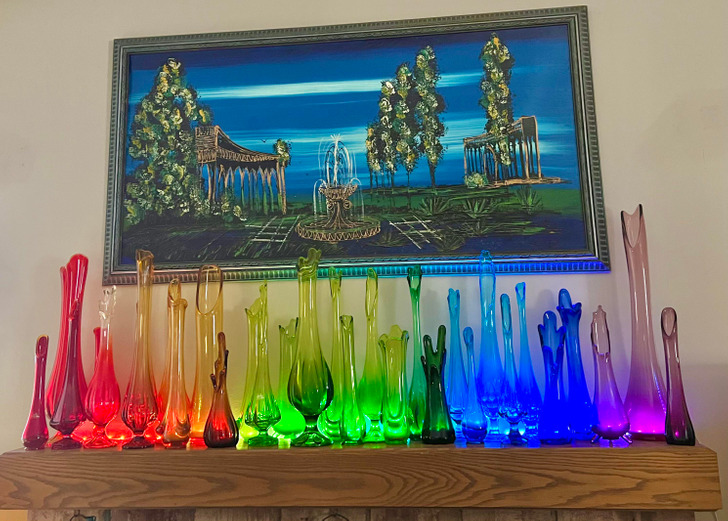 “I’ve been collecting swung glass vases for years, and I finally got a light strip for my collection.”