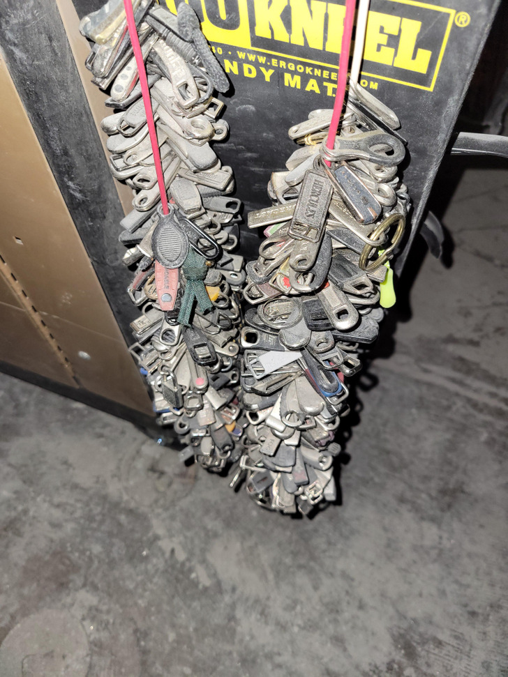 “This dude on the construction team I work with collects zipper pulls he finds on the ground. There are 4 more of these cables full.”