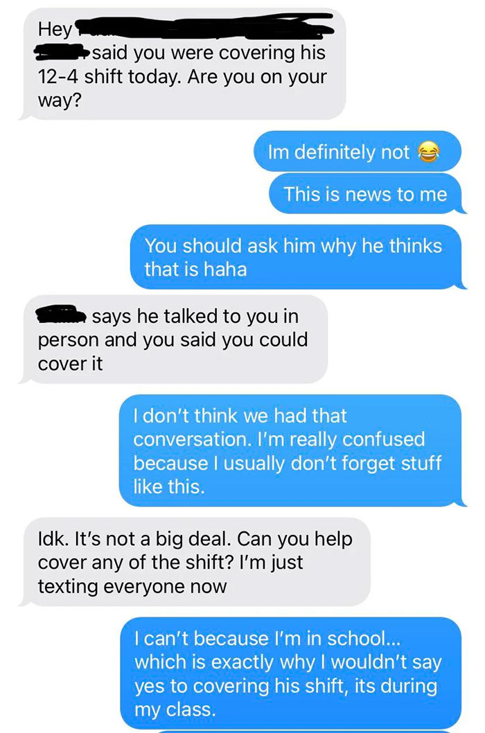 Bad Coworkers - web page - Hey said you were covering his 124 shift today. Are you on your way?