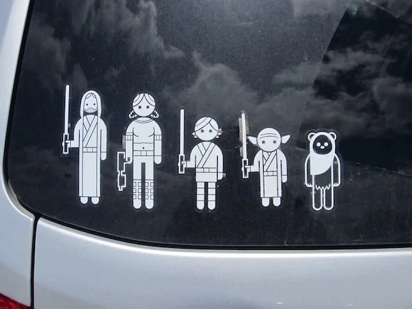 Those family car stickers certainly tell me how easy a home invasion will be.