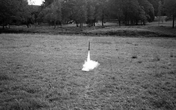 “About 1980. If you’ve played with model rockets you know that the sequence is: push the button, wait, wait, wait, hear a little “fssst” and it is now 100′ in the air. Still not sure how I managed to time this right!”