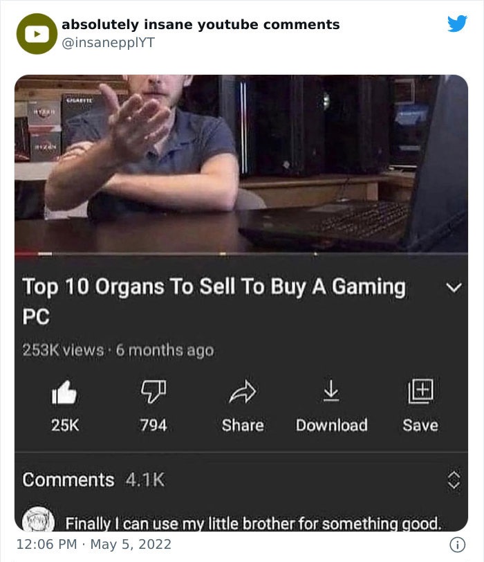 Youtube Comments - Sae Top 10 Organs To Sell To Buy A Gaming Pc