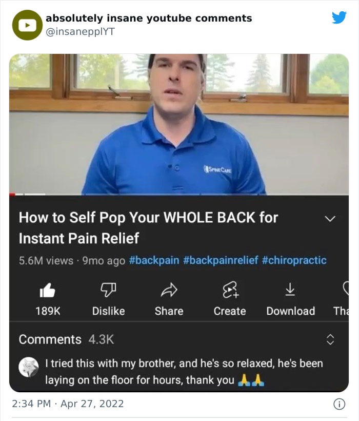 Youtube Comments - Sree How to Self Pop Your Whole Back for Instant Pain Relief