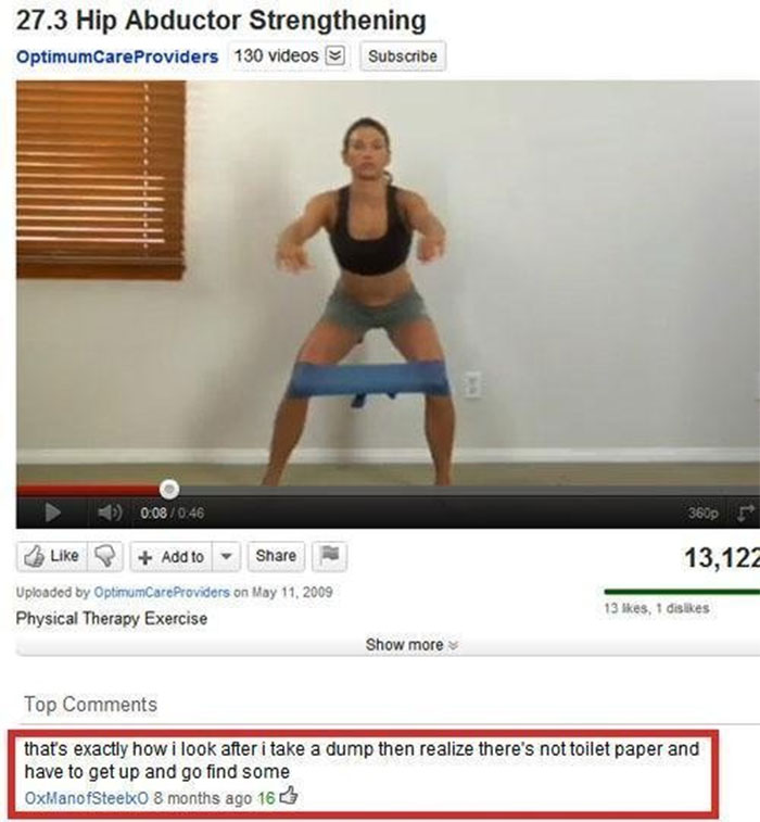 Youtube Comments - Hip Abductor Strengthening OptimumCare