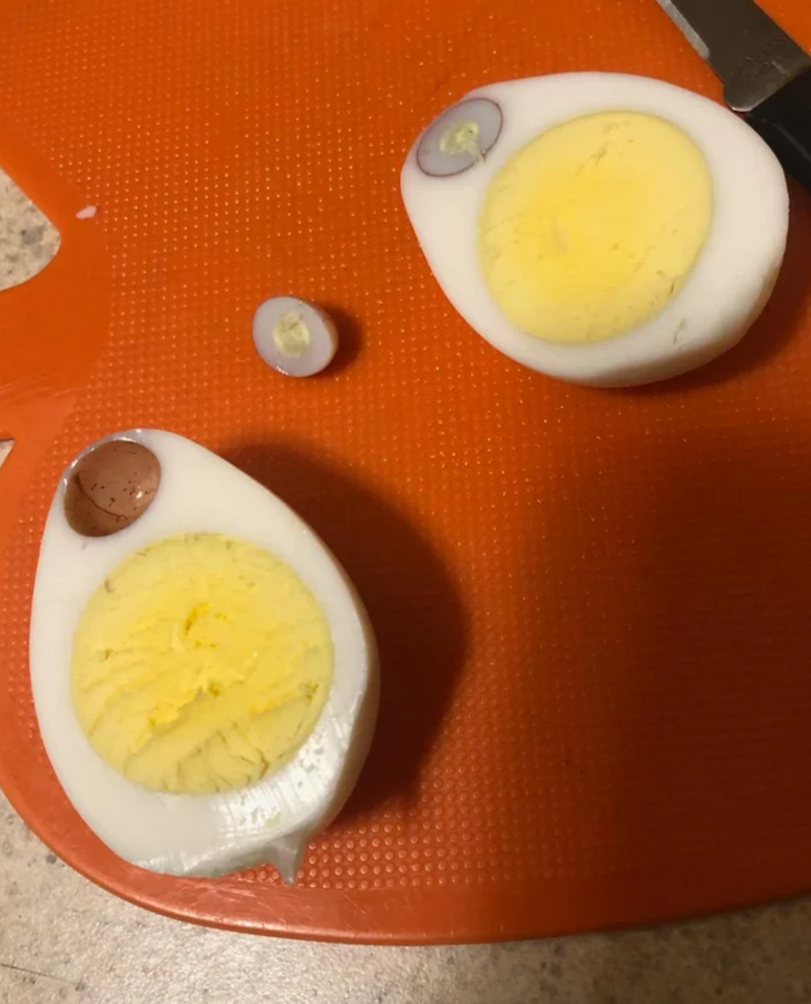 “My sister found this tiny egg inside her hard-boiled egg.”