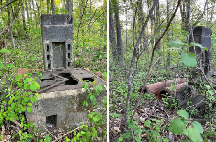 "Cinderblock stove structure on the edge of 1920 farmhouse property. Located down the hill from the house."
<br/><br/>
"That’s what it is. Cook houses were often away from the main house to reduce fire risk and to just deal with the heat in the summer."