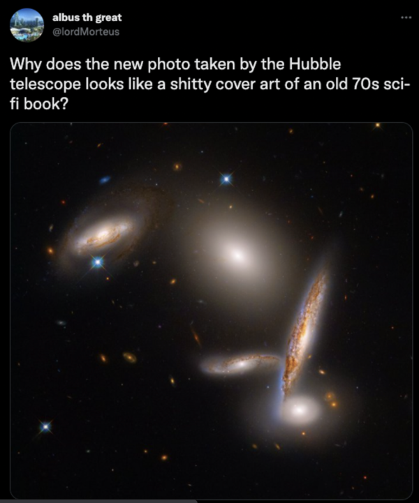 Oddly Specific - Why does the new photo taken by the Hubble telescope looks a shitty cover art of an old 70s sci fi book?