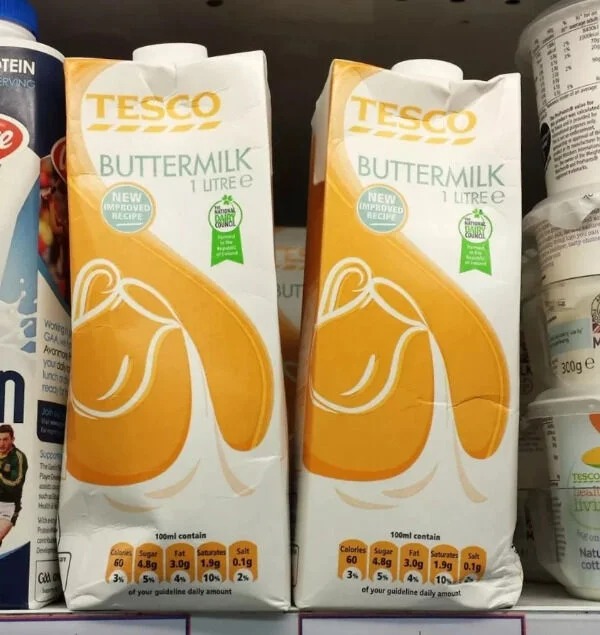 nope pics - tesco buttermilk carton - Tein Erving Woning Gaa Avonno your ad Lunc reco Suppo Tri Playe God Tesco Buttermilk 1 Litre e New Improved Recipe Kationa 100ml contain Cars Sugar 60 3% Fat Saturate Salt 4.8g 3.0g 1.9g 0.1g 4% 5% 10% 2% your guideli