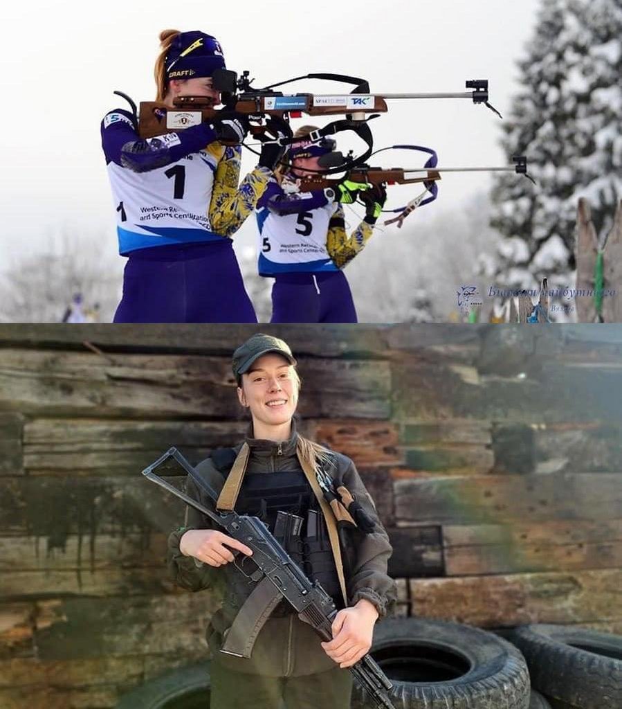 fascinating photos --  Khrystyna a Ukrainian biathlete changed her sports rifle. “I have no fear of the enemy. I shoot skillfully, so the invaders will not have a chance”