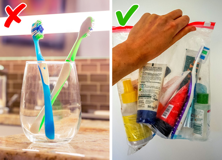Don’t leave your toothbrush on your sink uncovered. Put it in a cabinet or cover it with a plastic bag.