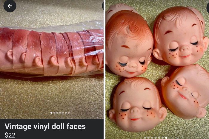 Weird Things Being Sold Online - infant - Vintage vinyl doll faces $22