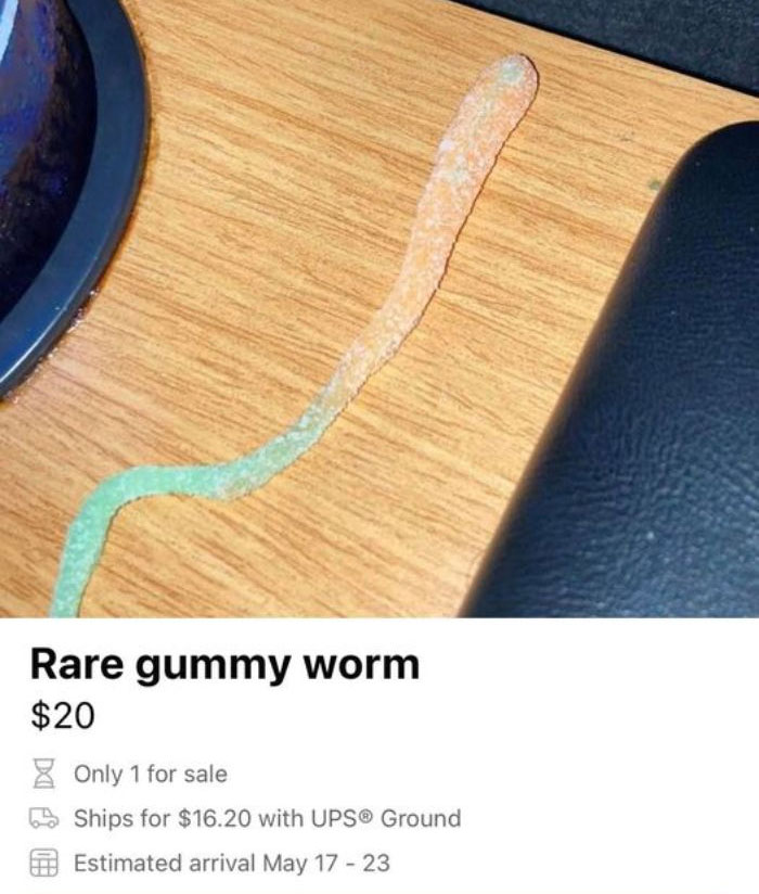 Weird Things Being Sold Online - angle - Rare gummy worm $20 Only 1 for sale Ships for $16.20 with