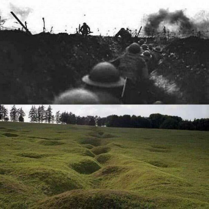 Perfectly Timed Historical Photos - ww1 trenches then and now