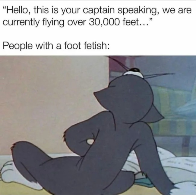 sex memes - we are currently flying over 30000 feet - "Hello, this is your captain speaking, we are currently flying over 30,000 feet..." People with a foot fetish