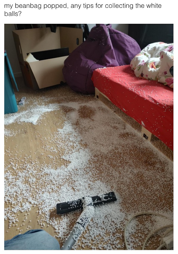 things escalated quickly - Bean bag - my beanbag popped, any tips for collecting the white balls?