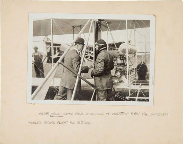 pictures from history - Wilbur Wright And Ralph Johnstone, Right Before Johnstone Set A New World Altitude Record, 1910