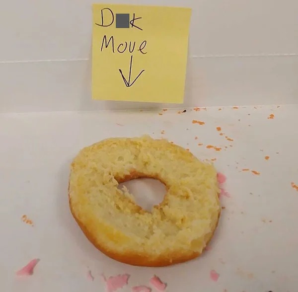 How a coworker took half of the last doughnut at my friend’s office.
