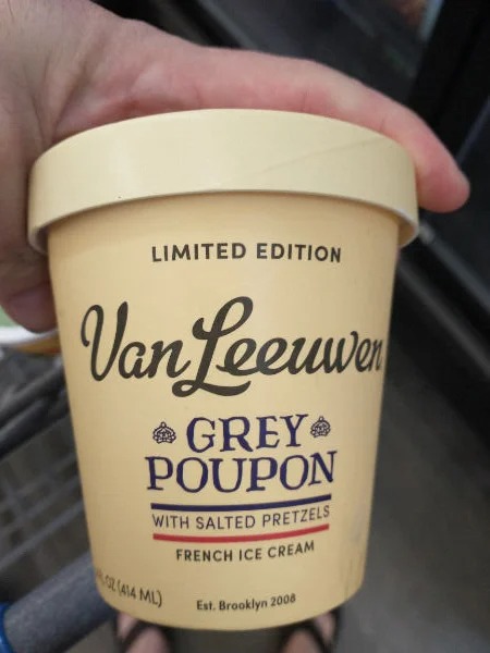NOPE pics - grey poupon ice cream - Limited Edition Van Leeuwer Grey Poupon With Salted Pretzels French Ice Cream Est. Brooklyn 2008 414 Ml