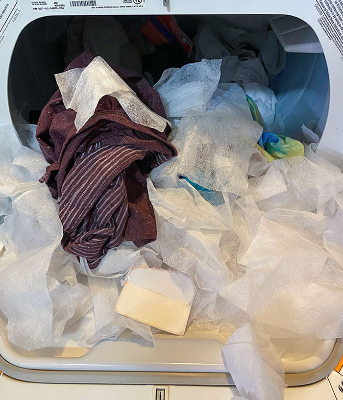 My Wife Tossed A Pile Of Laundry Into The Dryer. Along With A Brand New Box Of 500 Dryer Sheets