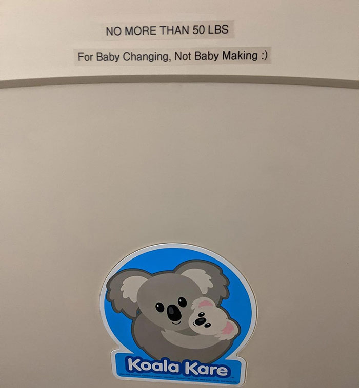 hilarious signs for stupid people - cartoon - No More Than 50 Lbs For Baby Changing, Not Baby Making Koala Kare