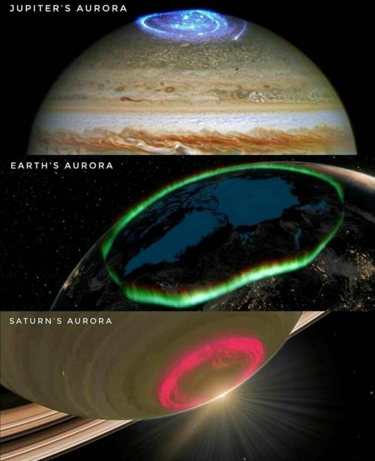 cool and intriguing photos - aurora on different planets - Jupiter'S Aurora Earth'S Aurora Saturn'S Aurora