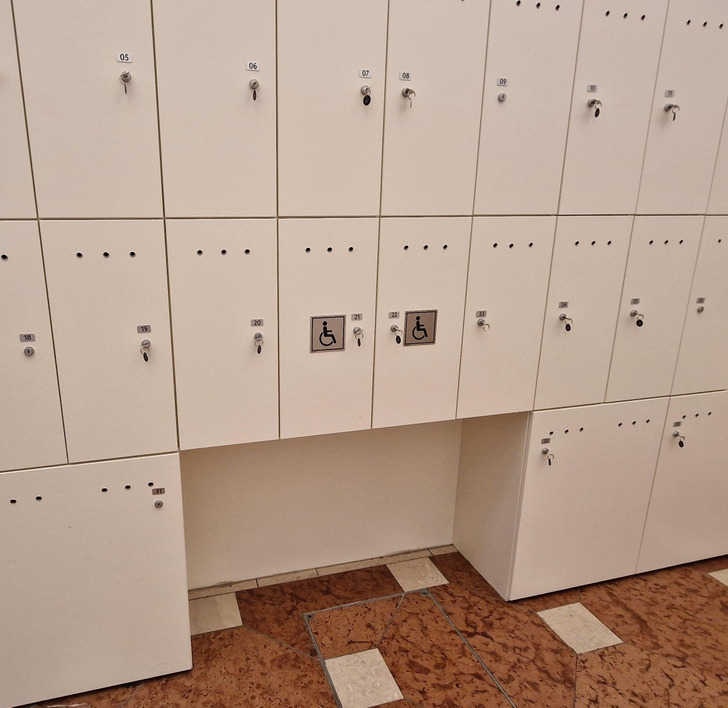 “These two coin lockers that are easily accessible in a wheelchair.”