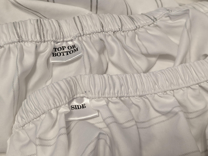 “This fitted sheet has labels that tell you what’s a top/bottom and what’s a side.”