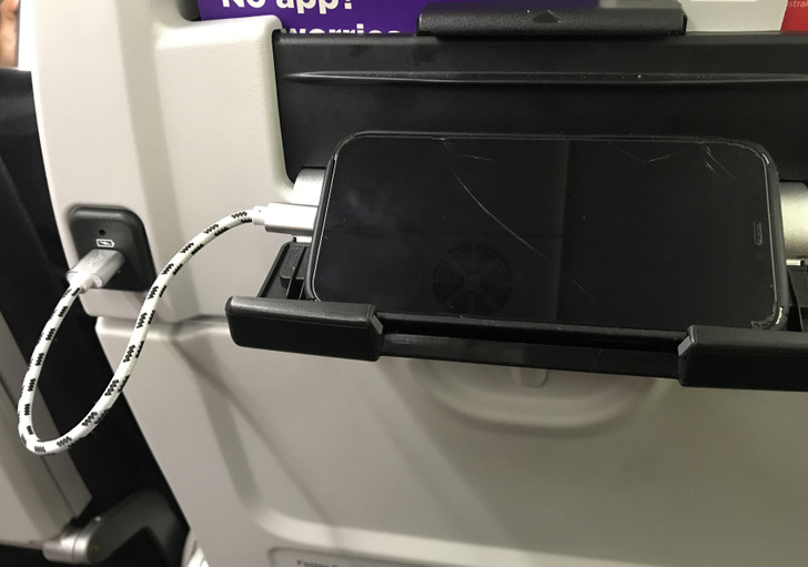 “Cheap local airline here in Australia has USB ports and phone/tablet holders in every seat back.”