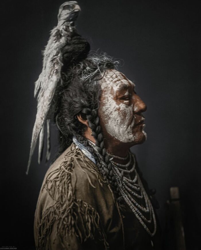 historical photos - colorized - crow head