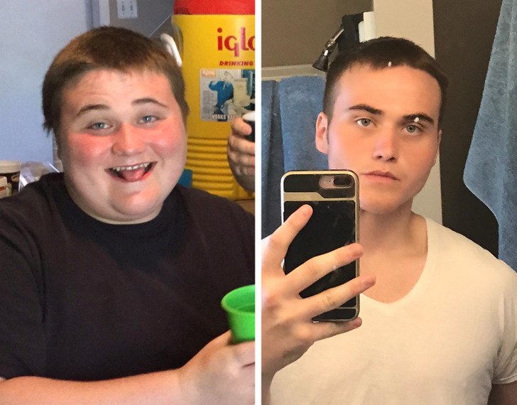 “When I was 15 to when I was 18. Over 100 lbs later.”