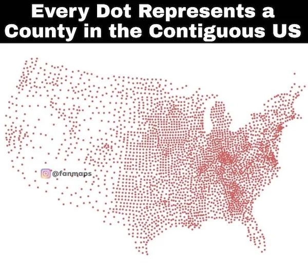 helpful guides - infographics - map - Every Dot Represents a County in the Contiguous Us