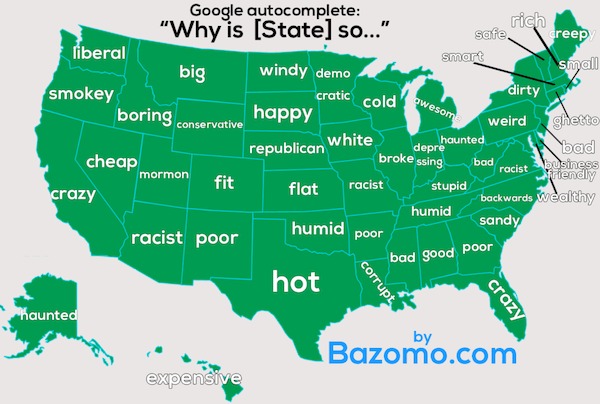 helpful guides - infographics - utah mormon - liberal smokey crazy Kaunted Google autocomplete "Why is State so..." big windy demo cratic cold happy conservative republican white depre broke ssing mormon fit flat racist humid poor racist poor expensive bo