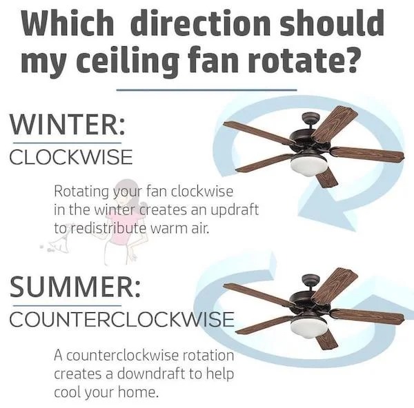 helpful guides - infographics - like us on facebook icon - Which direction should my ceiling fan rotate? Winter Clockwise Rotating your fan clockwise in the winter creates an updraft to redistribute warm air. Summer Counterclockwise A counterclockwise rot