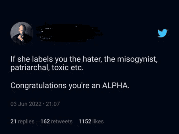 cringe pics - - If she labels you the hater, the misogynist, patriarchal, toxic etc. Congratulations you're an Alpha. 21 replies 162 1152