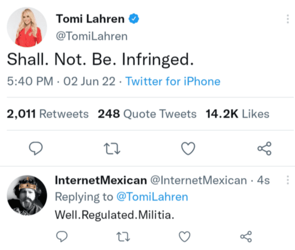 my my my my corona - Tomi Lahren Shall. Not. Be. Infringed. 02 Jun 22. Twitter for iPhone . 2,011 248 Quote Tweets 27 Internet Mexican Mexican4s Well.Regulated. Militia. 22 go