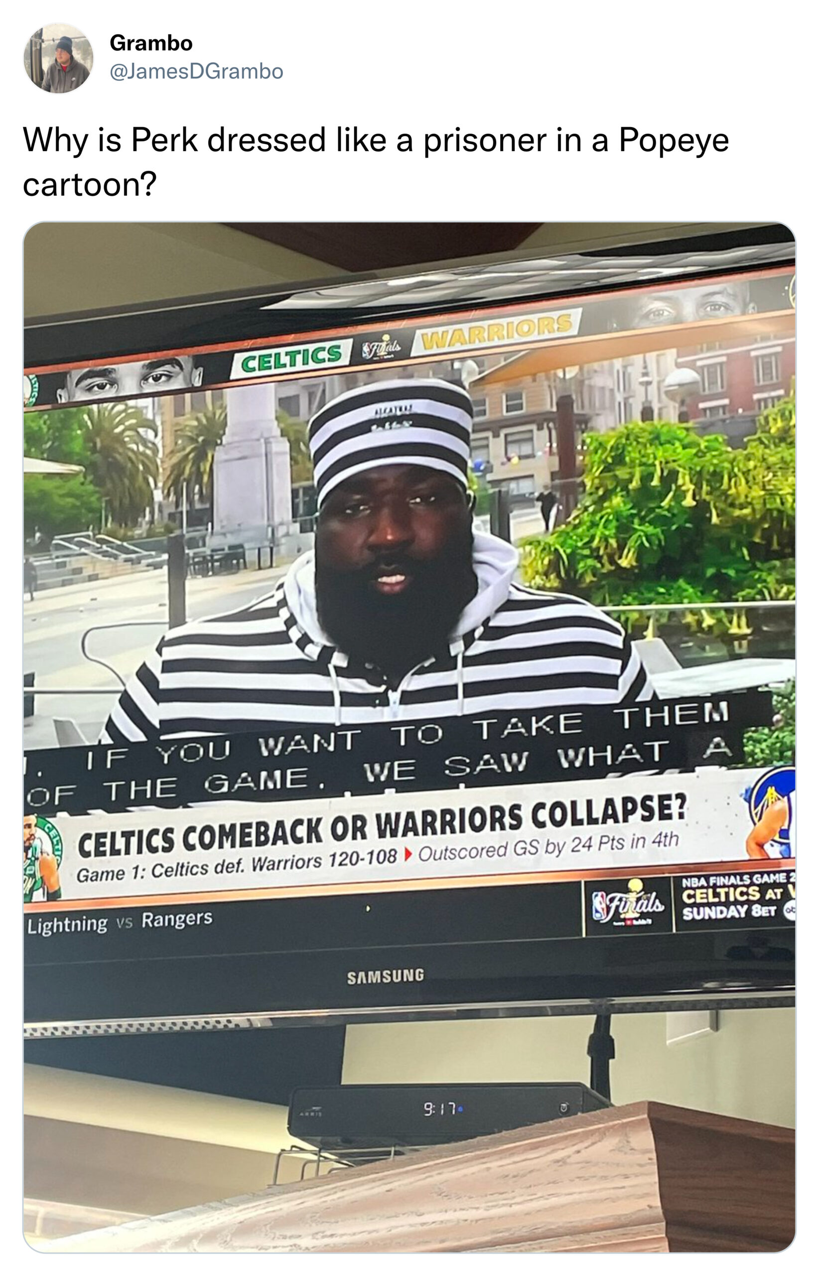 display advertising - Grambo Why is Perk dressed a prisoner in a Popeye cartoon? Celtics Warri Adal You Want Them To Take A Of The Game, We Saw What Celtics Comeback Or Warriors Collapse? Game 1 Celtics det. Warriors 120100 Outscored Gs by 24 Pts in 4th L