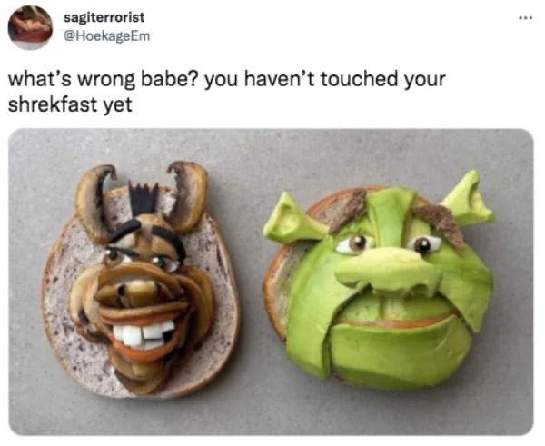shrek bagel - sagiterrorist what's wrong babe? you haven't touched your shrekfast yet