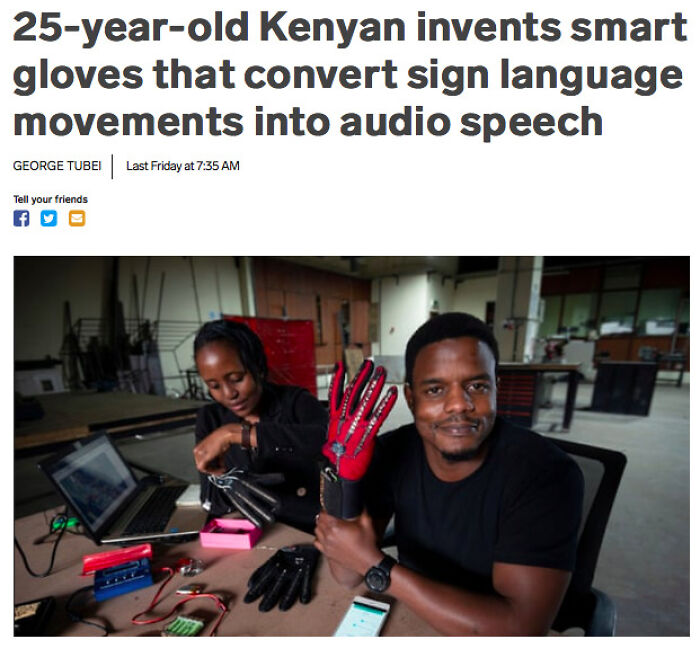 iron man memy - 25yearold Kenyan invents smart gloves that convert sign language movements into audio speech George Tubei Last Friday at Tell your friends