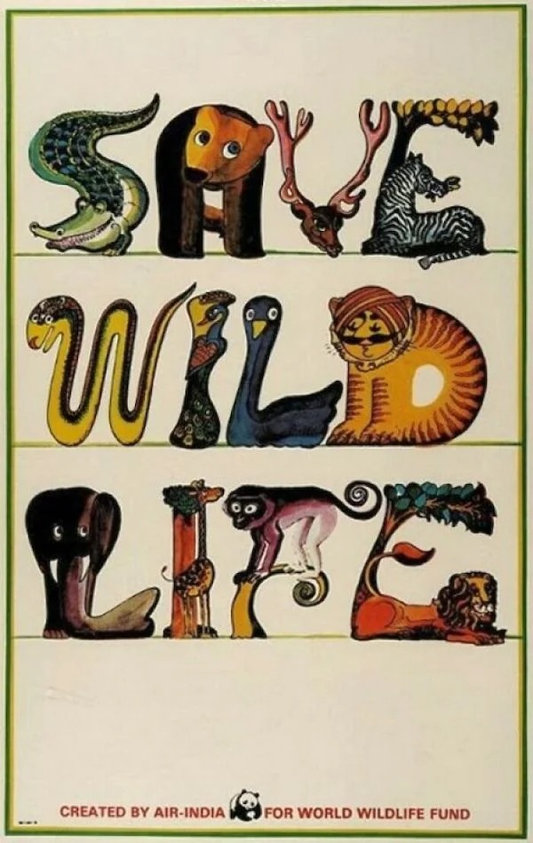 vintage ads - wwf 1970 poster - Save Wild Created By AirIndia For World Wildlife Fund